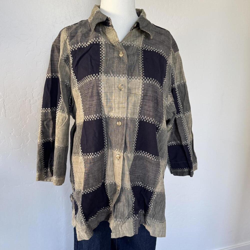 Vintage Grunge Rustic Patchwork Button Up - image 2